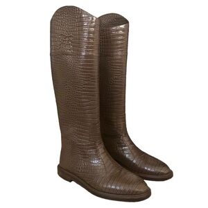 Fendi Brown Croc-Embossed Knee-High Boots